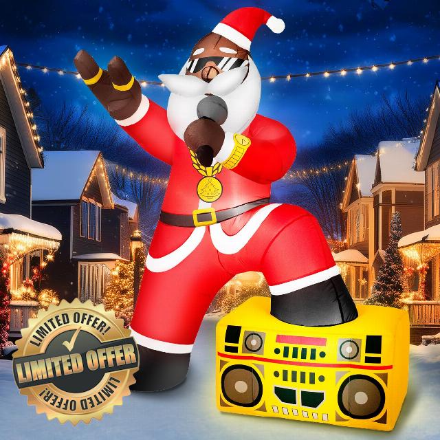 6FT Christmas Inflatables Decoration Outdoor Black Santa Claus Hip-pop Rapper Christmas Blow Up Yard Decoration Blowups Build-in LED Light for Holiday Party Xmas New Yea