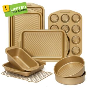 HONGBAKE 9-Piece Baking Pans Set with Wave Texture for Reduced Oil