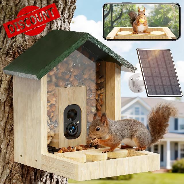 Wooden Squirrel Feeder with Camera