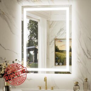 Keonjinn Beveled Lighted Bathroom Mirror 22 x 30 Inch