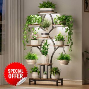 Plant Stand Indoor with 4 Grow Lights - 63" Tall Plant Shelf- 8 Tiered Corner Plant Flower Stands Display Shelves for Home