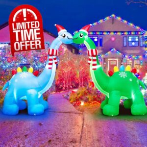 SIKADEER 12FT Christmas Inflatable Dinosaur Arch with Bright LED Lights