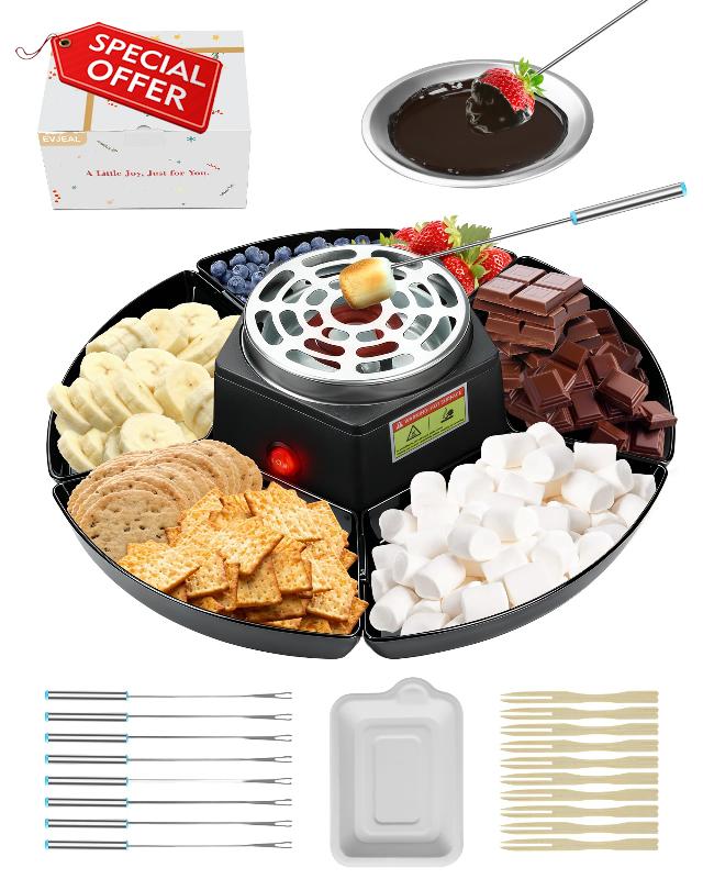 Smores Kit Roaster & Fondue Set with Temperature Control – Electric Chocolate Melter for Indoor Marshmallow Roasting