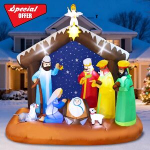 Christmas Inflatable Nativity Scene Outdoor - Christmas Inflatables Outdoor Blow Up Yard Decorations Jesus Nativity Sets with Built-in LED Lights for Garden Yard Lawn Xmas Decor