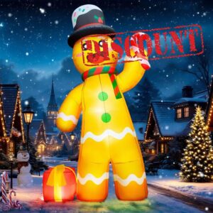 12FT Giant Christmas Inflatables Gingerbread Man Built-in Bright LED Light