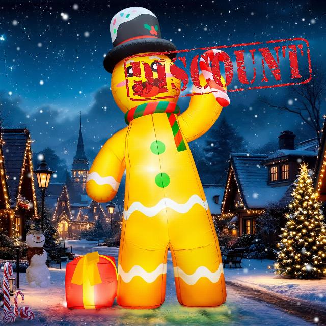 12FT Giant Christmas Inflatables Gingerbread Man Built-in Bright LED Light