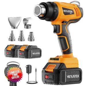 20V Cordless Heat Gun with 2 x 4.0Ah Batteries (122℉–1022℉) Fast-Heating Hot Air Gun Kit with Screen Display Variable Temperature Wind Speed