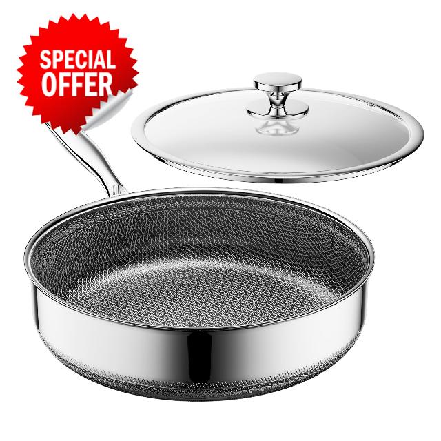 Frying Pans Nonstick with Lid，Hybrid Nonstick 5-Quart Deep Sauté Pan