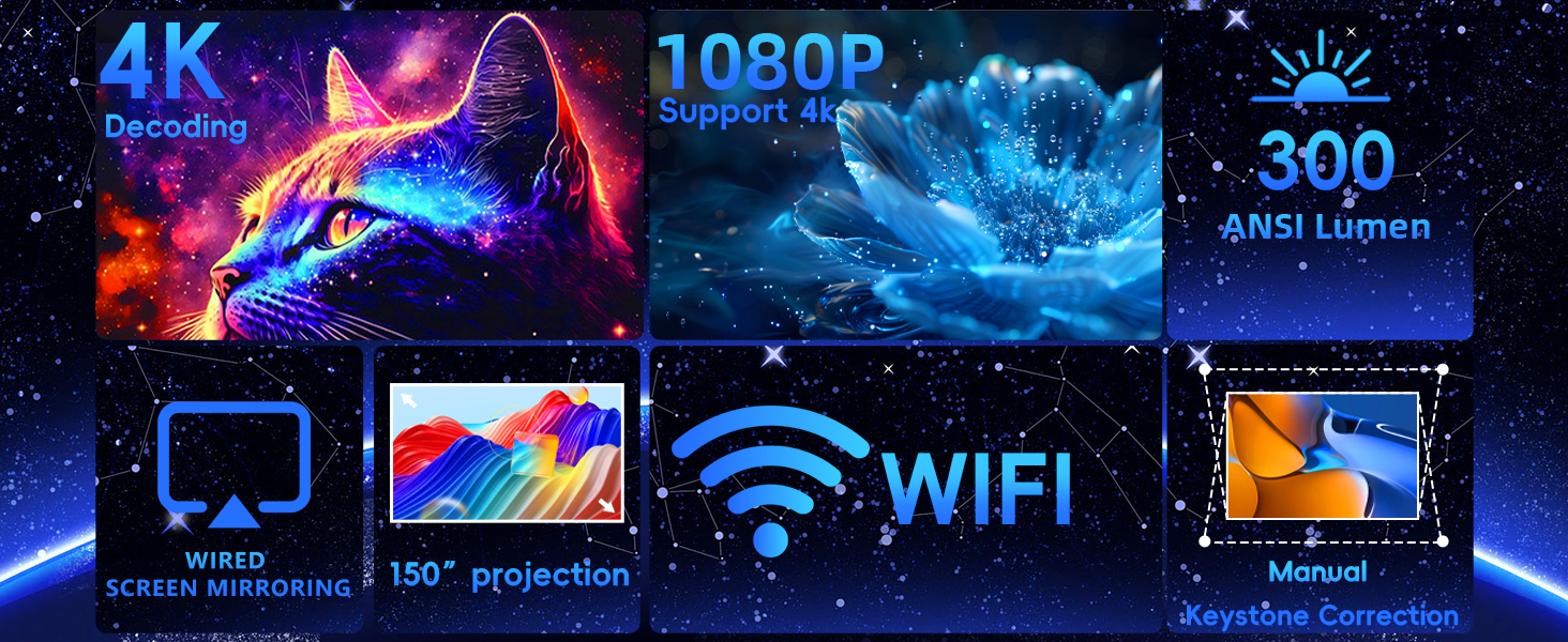 xbj mini projector with wifi and bluetooth 300 ansi built-in apps for bedrooms camping