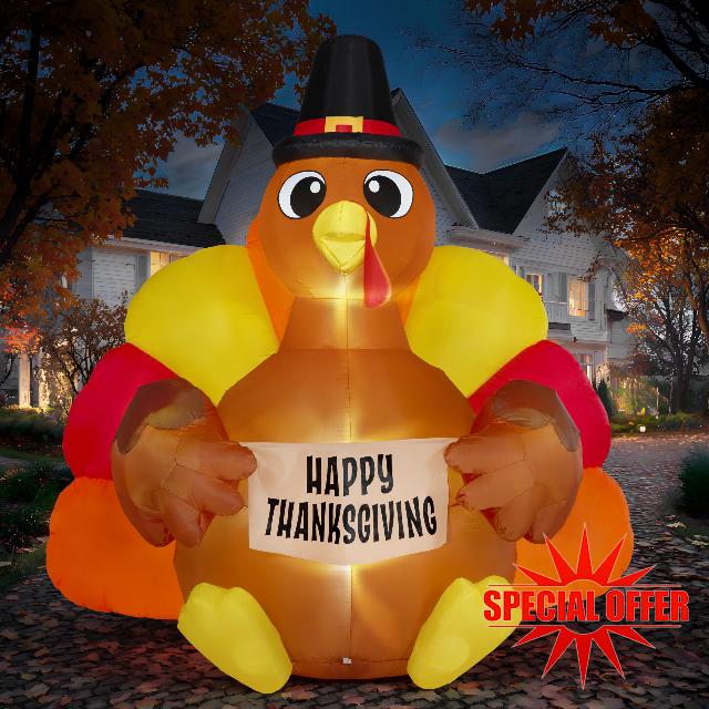 JOIEDOMI 6FT Thanksgiving Inflatable Turkey Decoration Outdoor
