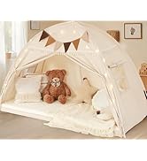 Twin Size Bed Tent Canopy, Kids Play Tent with Flags & Star Lights, Canopy on Bed Privacy Space S...