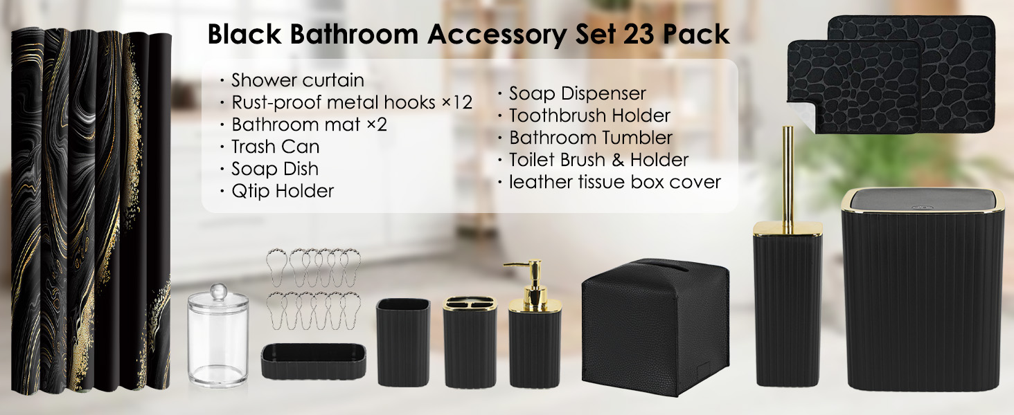 Black Bathroom Accessory Set 23 Pack