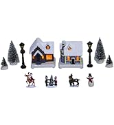 MerryPulse Christmas Village Sets, 18 Pcs Christmas Village Houses with Figurine Accessories Town...