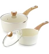 SENSARTE Ceramic Nonstick Sauce Pan with Lid, 3.0 Quart Saucepan with Double Spout, Large Cooking...