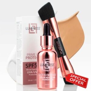 LUMINESS Liquid Mirage 3PC Kit - Color Changing Foundation with SPF 50 Primer & Makeup Brush