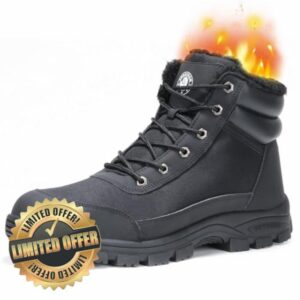 ANGRYRAM Winter Steel Toe Boots for Men Women Comfortable Warm Faux Fur Slip Resistant Snow Work Boots