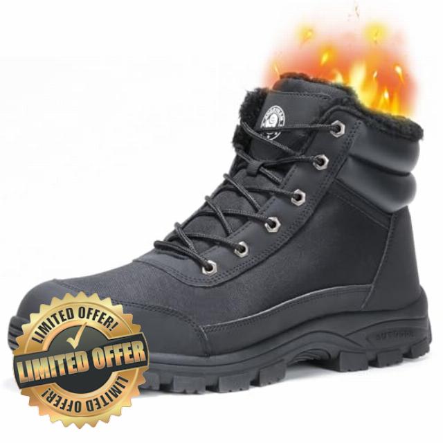 ANGRYRAM Winter Steel Toe Boots for Men Women Comfortable Warm Faux Fur Slip Resistant Snow Work Boots