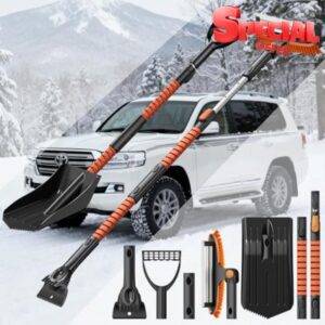 4-In-1 Snow Brush and Ice Scrapers for Car Windshield 55'' Extendable Snow Shovel Snow Broom Kit with Squeegee