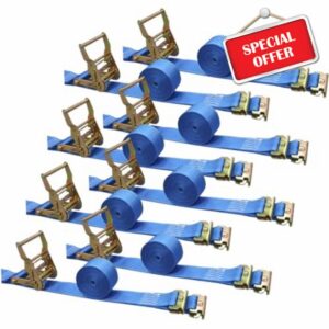 8 Pack E-Track Ratchet Straps 2''x 15ft 4400lb Break Strength 1500lb WLL Heavy Duty Tie Down Straps Polyester Webbing & Spring Fitting & Ratchets for Truck