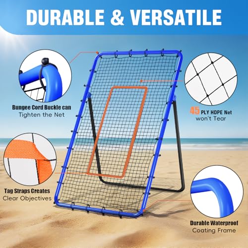 5 Angles Volleyball Bounce Back Training Equipment with Durable Sandbags & Metal Stakes for Lacrosse