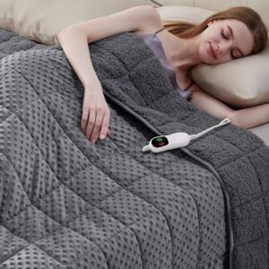 Soft Electric Throw Blanket 48''x72'' 15LBS Fast Heating Heavy Cozy Blanket with 10 Heating Levels and 1/2/4/6/8 Hours Auto Off (Grey