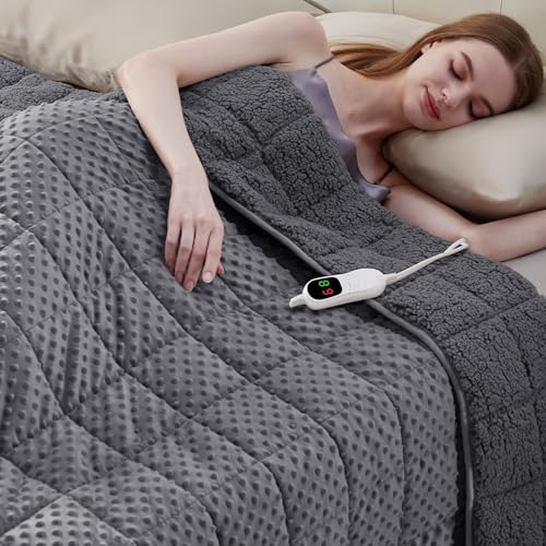 Soft Electric Throw Blanket 48''x72'' 15LBS Fast Heating Heavy Cozy Blanket with 10 Heating Levels and 1/2/4/6/8 Hours Auto Off (Grey