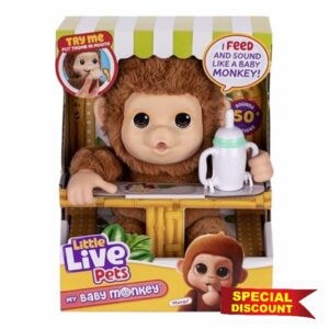 Little Live Pets My Baby Monkey 'Mango' with Bottle - Cuddly and Soft Interactive Animal Toy Playset for Children 4+ - More Than 50 Sounds and Reactions