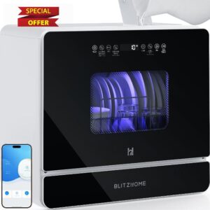 BLITZHOME WiFi Countertop Portable Dishwasher