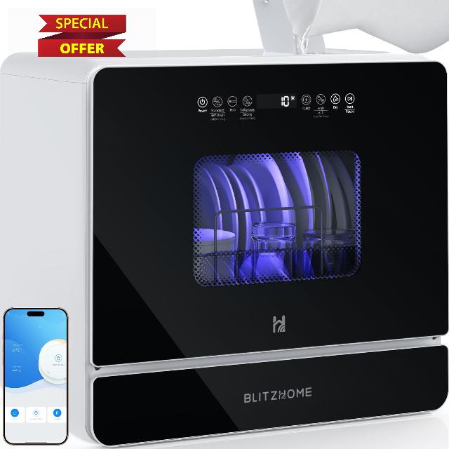 BLITZHOME WiFi Countertop Portable Dishwasher