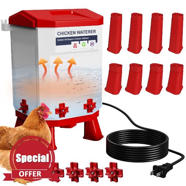 Nexum 3-Gallon Heated Chicken Waterer – All-Season Poultry Drinker with 4 Nipples and Stand