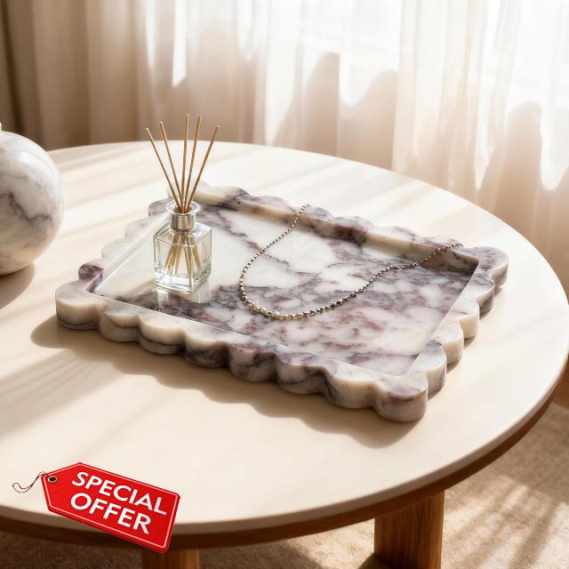 Genuine Calacatta Viola Scalloped Marble Tray