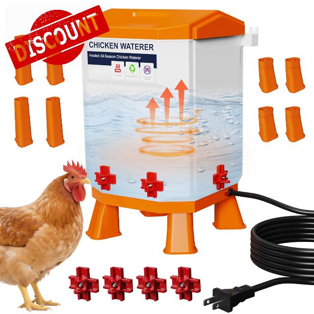 Nexum Heated Chicken Waterer - 2 Gallon Winter-Proof Poultry Drinker with Nipples and Stand