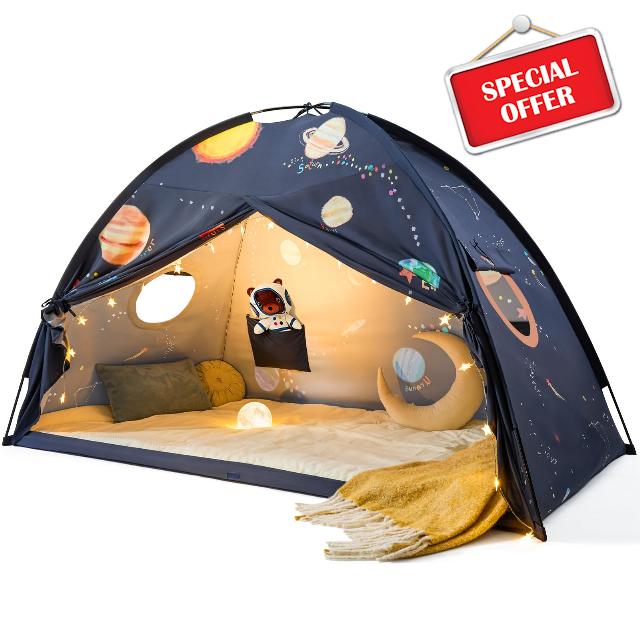 Tiny Land Space Galaxy Bed Tent for Kids – Sleep Bed Canopy with 9 Planets Design