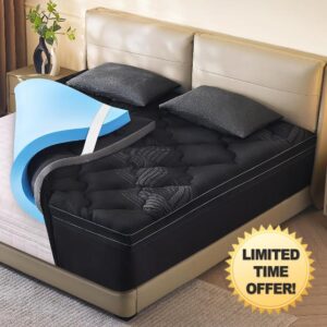 Queen Size Memory Foam Mattress Topper - 4 Inch Cooling Dual Layer with 2" Gel Memory Foam & 2" Thick 1500 GSM Pillow Top