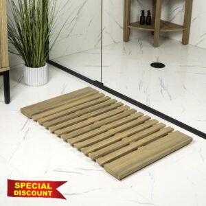 JONATHAN Y Acacia Wood Slat Indoor/Outdoor Bath Mat Light Teak 20"X32"