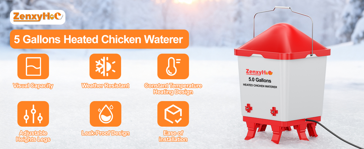 5 Gallons Heated Chicken Waterer