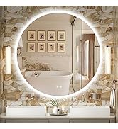 SHUAFA LED Round Bathroom Mirror, 42 Inch Backlit Wall Mounted Bathroom Mirror with Lights, Frame...