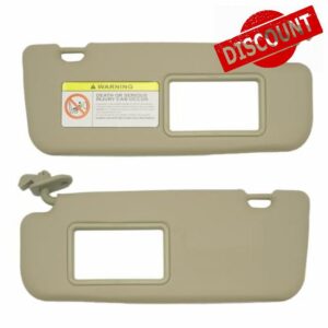 Left Driver & Right Passenger Side Sun Visor with Makeup Mirror for Hyundai Accent 1E 2013 2012 2011 2014 2015 for Hyundai Accent Sun Visor Beige OE: 85210-1R000 85220-1R000 -a Pai