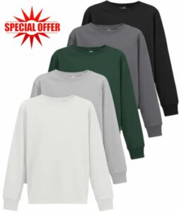 Real Essentials 5 Pack: Boys' Cotton Jersey Long Sleeve T-Shirt Uniform Kids Crew Neck Tee Top