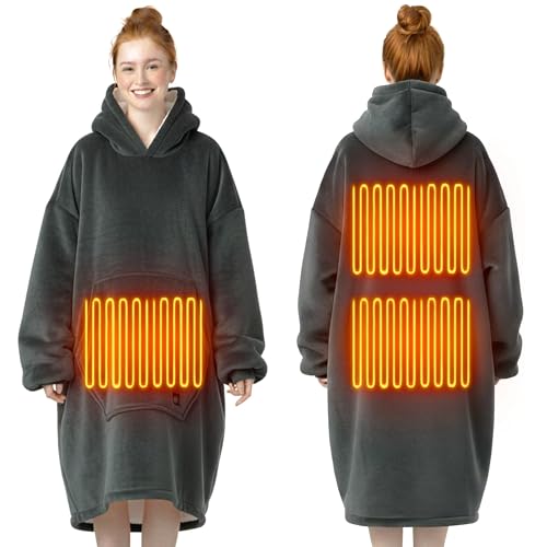 Flannel & Sherpa USB Heated Hooded Blanket