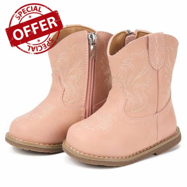 Newsonet Baby Cowboy Cowgirl Boots Infant Western Boots Toddler Boys Girls Round Toe Riding Mid Calf Boots All Seasons for 6 9 12 18 24 Months