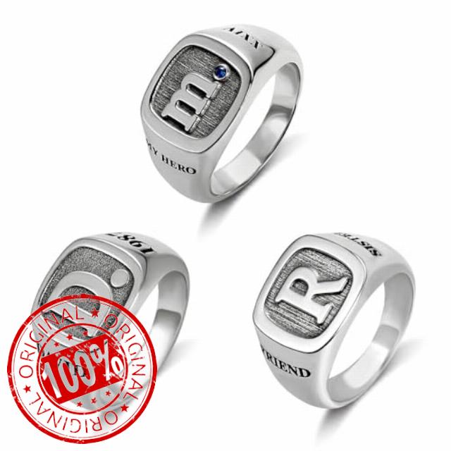 Personalized Mens Initial Signet Ring | Dainty Engraved Ring with Initial | Custom Sterling Silver Initial Pinky Ring for Men | Jewelry Gift for Him or Dad | Customized Monogram Letter Rings Gifts