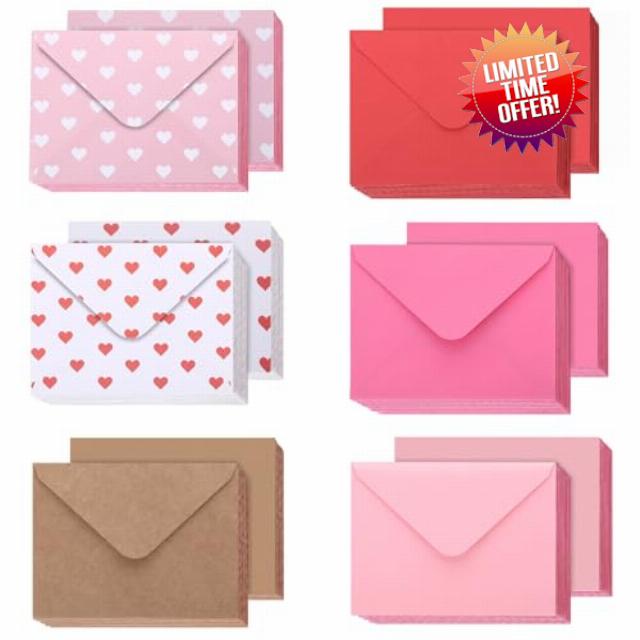 200 Sets A6 Valentines Day Blank Cards with Envelopes Bulk Pink Gift Card Greetings Wedding Invitation Envelopes for Valentines Mother's Day