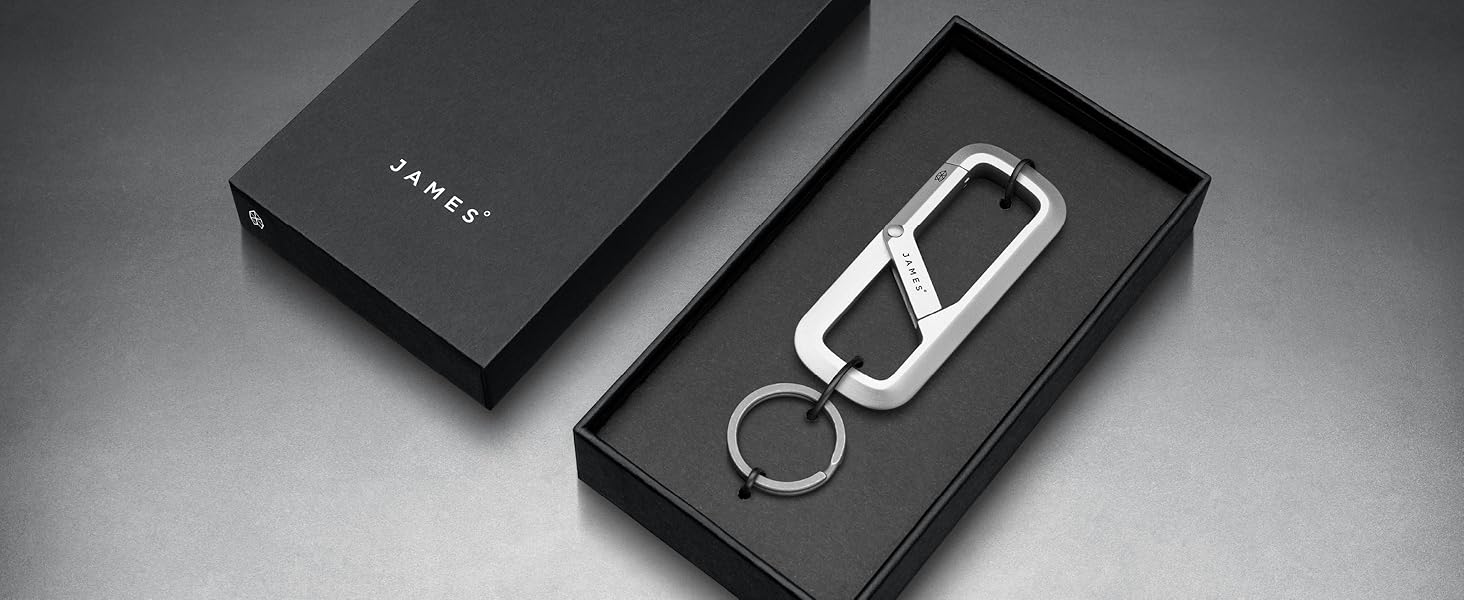 The Madison keychain carabiner in its box.