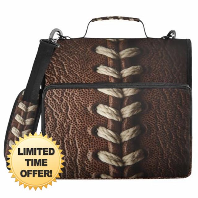 American Football Pattern 3 Ring Zipper Binder with Shoulder Strap & Handle 3 Inch D-Ring Zippered Bag with Pencil Pouch