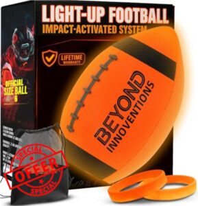 Beyond Innoventions Glow in The Dark Football - Light Up Football Gifts for Boys & Girls 8-15+ | Size NO 6 for Teens - Includes 2X Light Up Bands & Drawstring Bag - Glow Foot Ball Accessories
