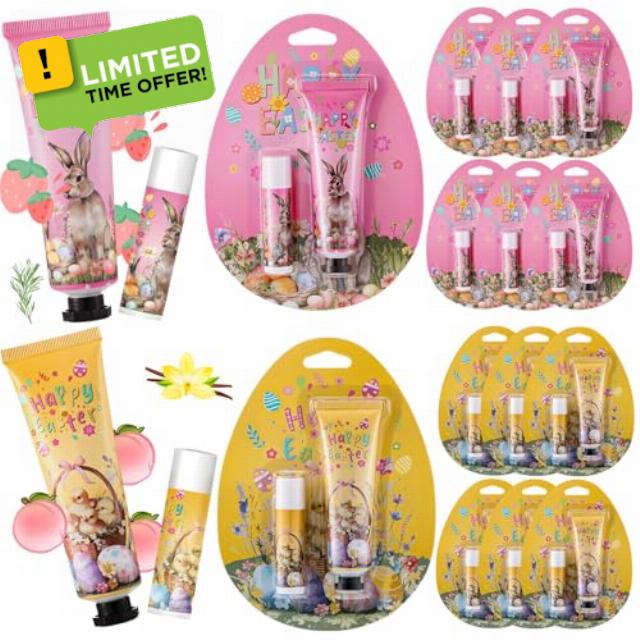 Leelosp 24 Set Easter Gift Bulk Party Favors Chick Bunny Eggs Vanilla Lip Gloss Mini Hand Cream Bulk Gift Sets for Egg Hunting Games Easter Goodie Bag Stuffe