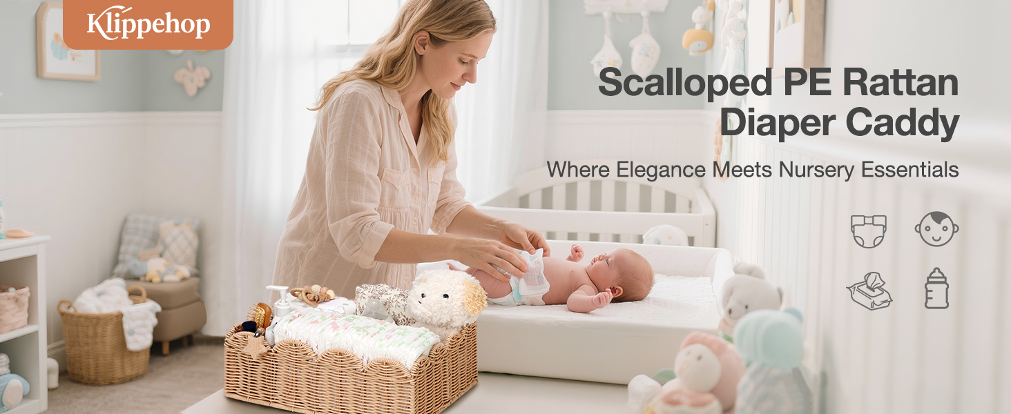 scalloped PE rattan diaper caddy