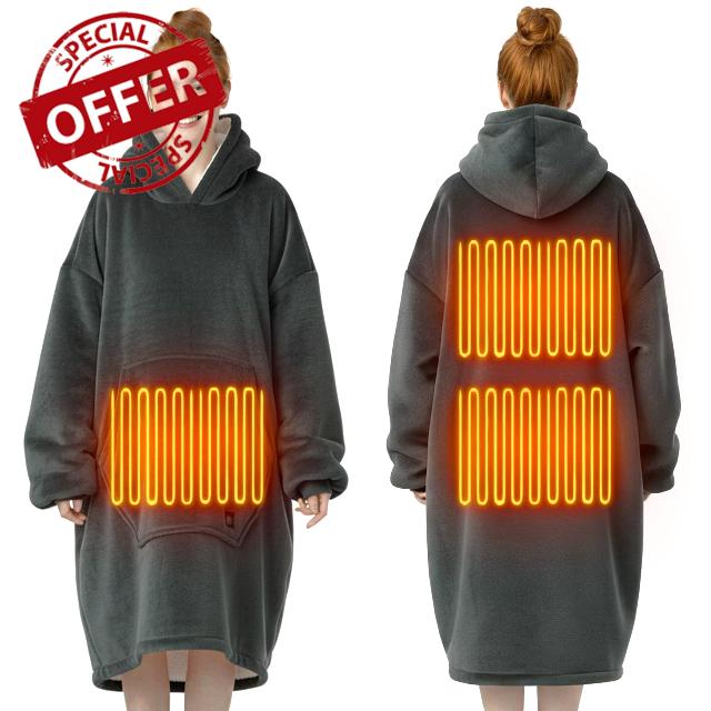 Dark Grey Wearable Heated Blanket Hoodie