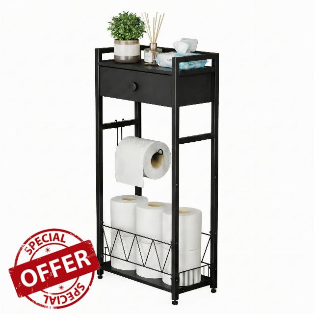 Freestanding Toilet Paper Holder Stand with Storage Drawer